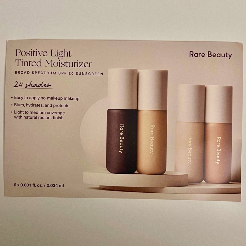 Rare Beauty Positive Light Tinted Moisturizer sample card SPF 20